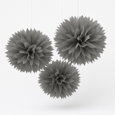 Silver Tissue Pom Pom Decorations, 16-Inch, 3-Pack